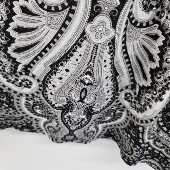 INC International Concepts Black White Paisley Cutout Keyhole 3/4 Sleeve Blouse - Picture 7 of 13